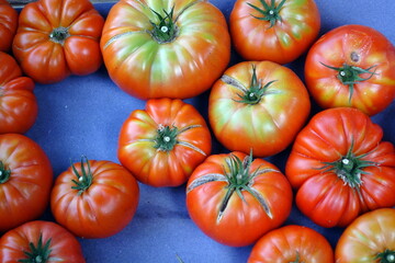 Pomodori cuore di bue freschi esposti al mercato