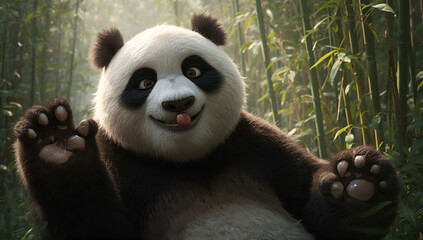 Obraz premium giant panda eating bamboo