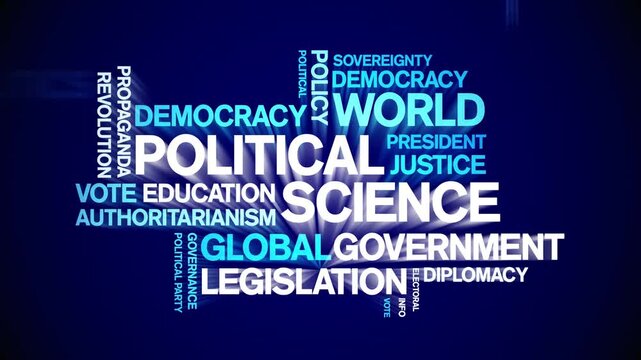 Political Science animated word cloud-text design animation tag kinetic typography seamless loop.