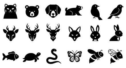 Fototapeta premium Simple Black Silhouette Animal Icons Set
