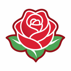 Red Rose With Green Leaves Emblem flower