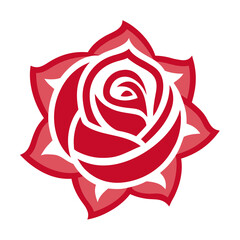 Stylized red rose logo with layered petals flower symbol