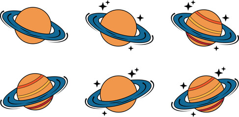 Planet Saturn silhouette icon set. Planet Saturn with planetary ring vector icons isolated on transparent background. Cosmos and astronomy planet vector illustration. © Mon Amour