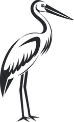 Elegant heron silhouette or illustration of the wild bird on a white background, perfect as a vector art animal
