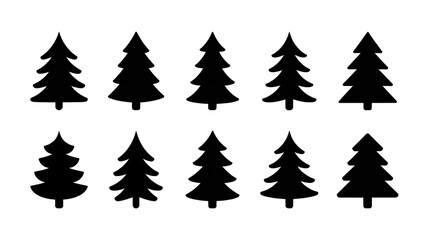 Christmas tree silhouette set isolated on transparent background