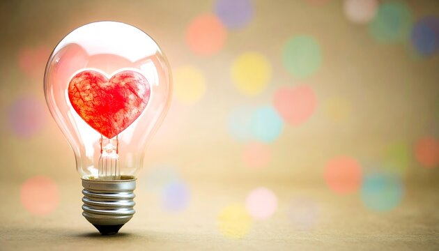 Red Heart Inside Light Bulb: Love with Inspiration, and Ideas