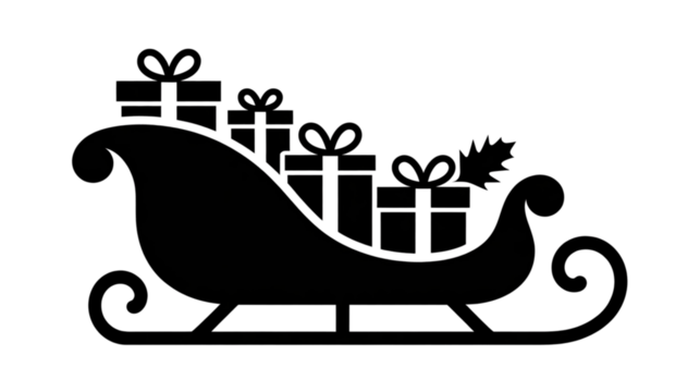 Santa sleigh with gifts isolated on transparent background for christmas time