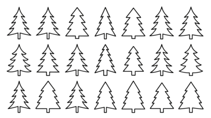 Set of christmas tree outlines isolated on transparent background