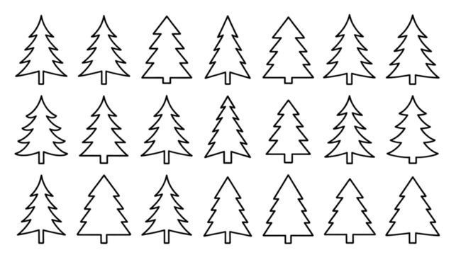 Set of christmas tree outlines isolated on transparent background