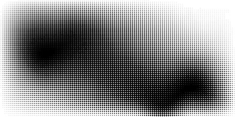 Grunge halftone gradient background. Faded dotted grit noise texture. Black and white rasterized sand wallpaper. Retro pixelated bitmap backdrop.