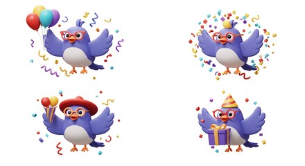 Cartoon birds celebrating