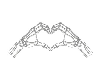 Skeleton Hands Forming a Heart Shape, A Symbol of Love and Mortality,  A spooky yet romantic gesture conveyed through skeletal hands creating a heart symbol