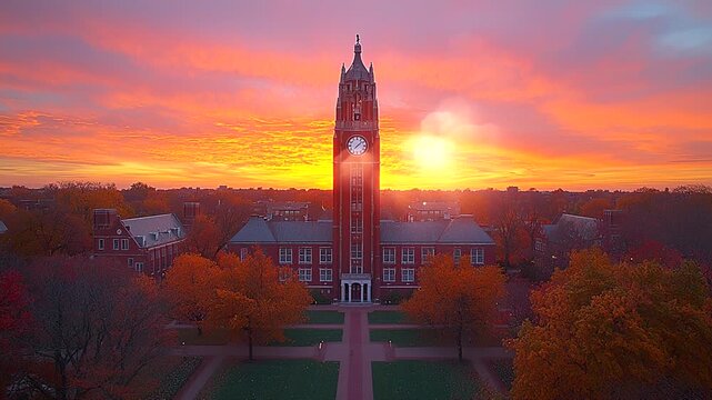 Beaumont Tower Sunrise at Michigan State University in Autumn. Seamless looping time-lapse animation video background