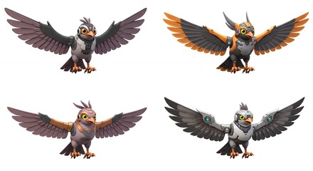 Fototapeta premium Four stylized birds with outstretched wings