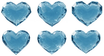 Fototapeta premium Six light teal blue faceted heart shapes