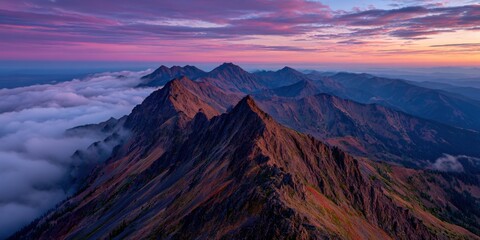 Majestic sunset over rugged mountain peaks
