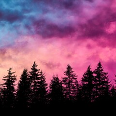 Fototapeta premium Vibrant sunset reflects over treetops