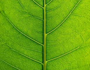 Obraz premium Detailed view of a vibrant green leaf's intricate veins