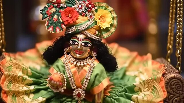 Ornate Krishna Deity with Swing, and Temple.