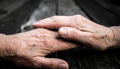 Fototapeta premium Tender Touch: Close-Up of Elderly Hands Offering Comfort and Support