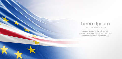 Cabo Verde national flag waving and fading on white background. The flag uses for banner and poster...