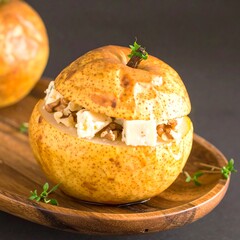 Baked pears filled with cheese and nuts