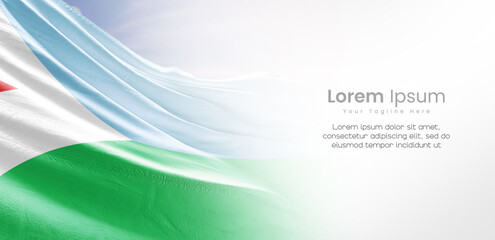 Djibouti national flag waving and fading on white background. The flag uses for banner and poster...