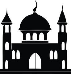 Silhouette of a mosque with domes and minarets showcasing islamic architectural beauty and cultural significance for religious and travel themes.