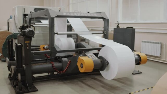 No people shot of modern paper sheet cutting machine in printing house