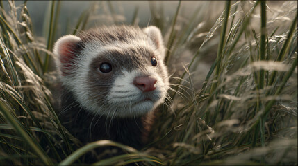 Fototapeta premium ferret in grass