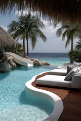 Obraz premium Relaxing poolside retreat in tropical paradise