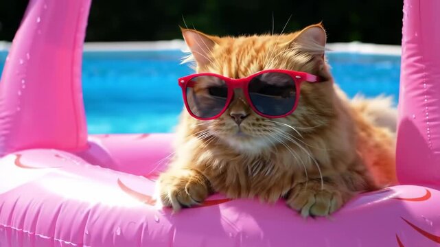 Cool Cat Chillin' in the Pool with Sunglasses!