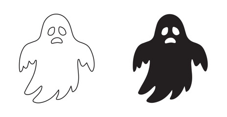 illustration of fire icon, fire icon. outline and filled vector. fire symbol Line art editable iconScary Ghost Silhouette and Outline Illustration – Halloween Spooky Spirit Icon Set