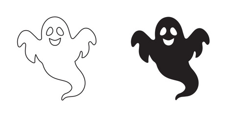 Scary Ghost Silhouette and Outline Illustration – Halloween Spooky Spirit Icon Set