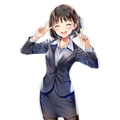 Vサインするビジネスウーマン02（漫画・アニメ調）