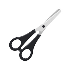 Scissor closed with black plastic handles. Vector illustration isolated on white background