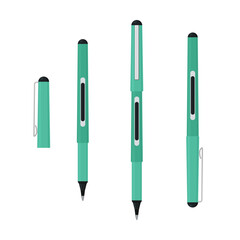 Rollerball pens with caps set. Vector illustration isolated on white background