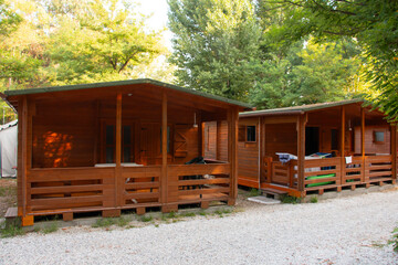 Cozy wooden houses in a quiet forest area for relaxation