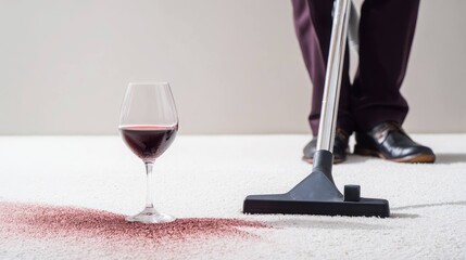 Steam Cleaner Removing Wine Stain on Carpet