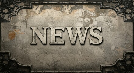 Vintage news announcement framed with aged metal, featuring a blurred historical photograph.