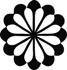 Symmetrical black and white floral pattern a captivating circular design featuring alternating black and white petals creating a striking geometric motif for decorative purposes