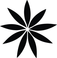 Abstract black petal starburst flower symbol graphic design art visual element with sharp edges and symmetric design