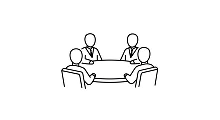 Four people are sitting around a table in a meeting