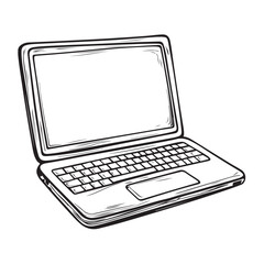 Black silhouette of an open laptop computer isolated on transparent background silhouette 