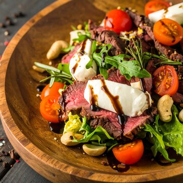 Beef salad with mozzarella and tomatoes