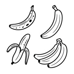 Hand drawn banana illustrations in black and white line art style