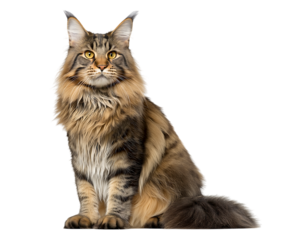 Majestic Brown Tabby Maine Coon Cat Posing isolated on a transparent background