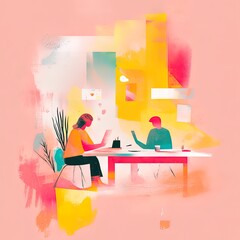 Couple sitting together on sofa illustration