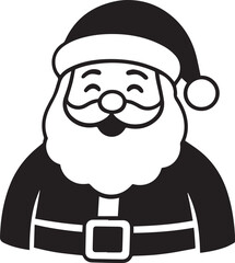 Illustration of santa claus with a hat beard and closed eyes in black and white simple christmas design