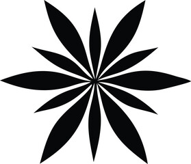 Abstract black petal starburst design decorative element elegant symmetrical geometric shape for graphic design projects